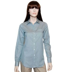 Theory Nikala Stripe Cotton Shirt Blouse Tunic Top Green/White XS Nwt $200